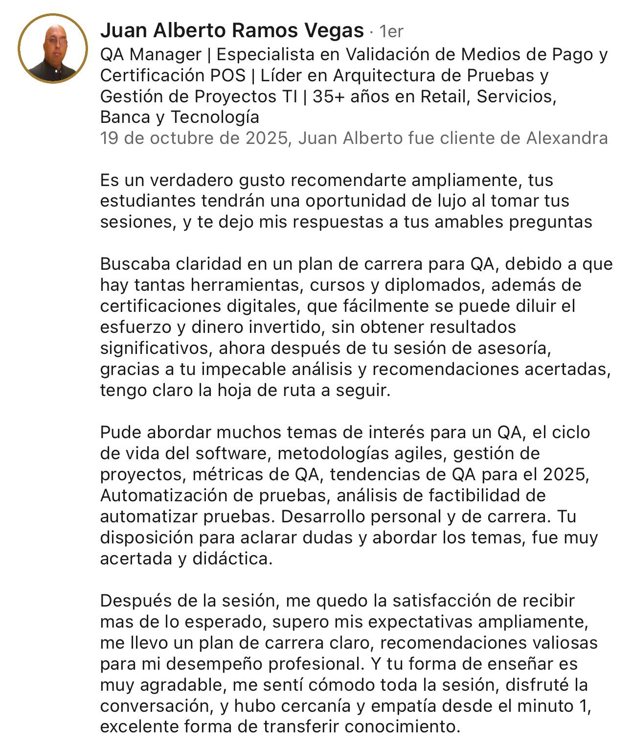 Recomendación Juan Alberto Ramos
